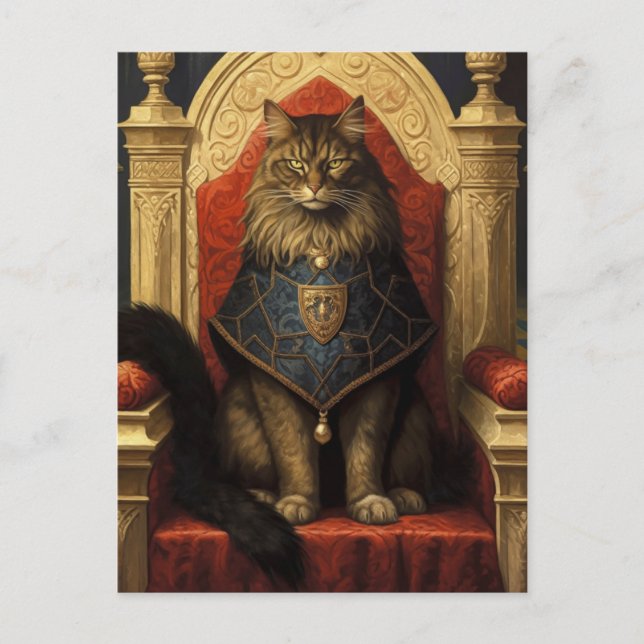 Noble Maine Coon Cat Throne Art Print Postkarte (Vorderseite)