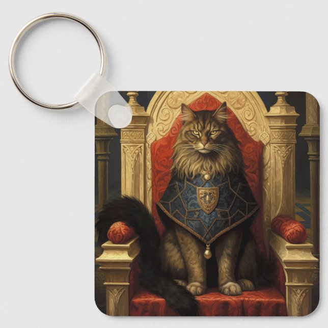 Noble Maine Coon Cat Throne Art Print Schlüsselanhänger (Vorderseite)