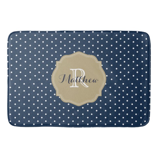 Noble Marine-Blau-Tupfen und korallenrotes Badematte (Vorderseite)