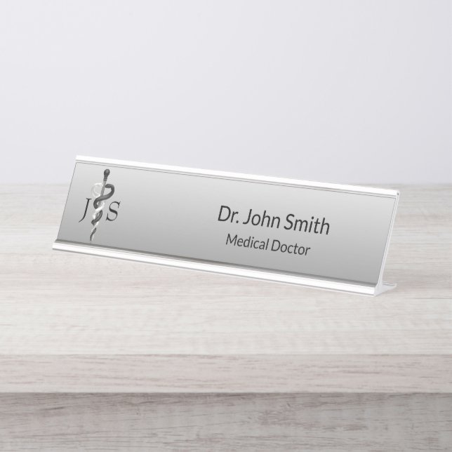 Noble Medical Elegant Klassischer Schwarz-weißer A Schreibtischnamensplakette (Vorderseite )