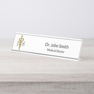Noble Medical Elegany Gold Silver Asclepius Schreibtischnamensplakette