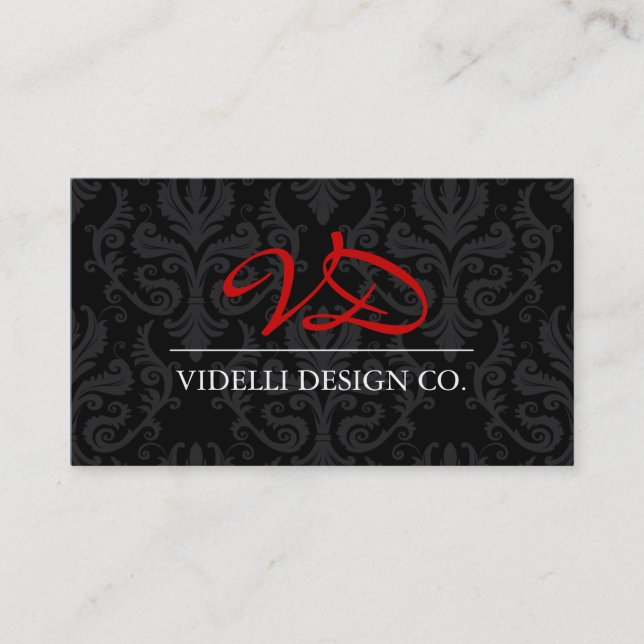 Noble Monogramm-Damast-Visitenkarte Visitenkarte (Vorderseite)