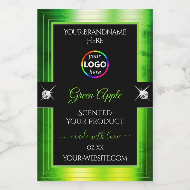 Noble noir marbré vert avec logo Étiquette produit (Étiquettes simples)