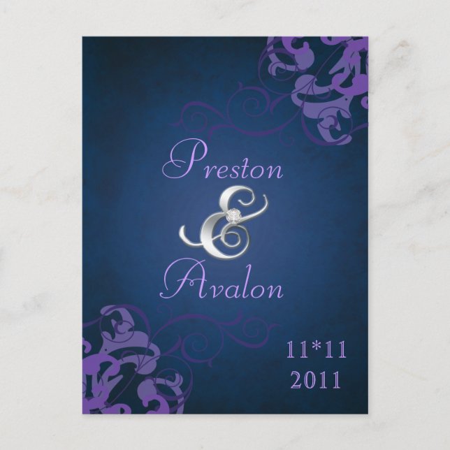 Noble Purple Scroll Blue Enregistrer La Date Carte (Devant)