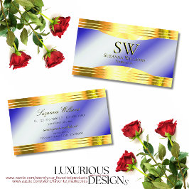 Noble Royal Blue Shiny Gold Border mit Monogram Visitenkarte