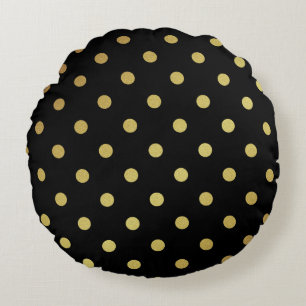 Noble Schwarz-und GoldGlitzer-Polka-Punkte Rundes Kissen