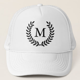 Noble schwarze Lorbeer u. Monogramm-Buchstabe Truckerkappe