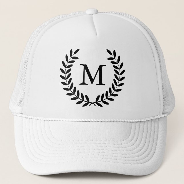 Noble schwarze Lorbeer u. Monogramm-Buchstabe Truckerkappe (Vorderseite)