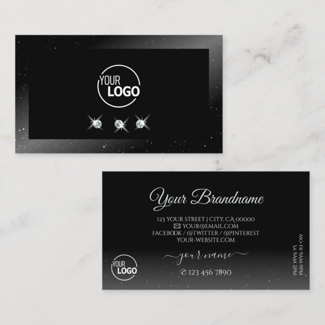 Noble Shimmery Black Sparkling Diamonds mit Logo Visitenkarte (Vorne/Hinten)