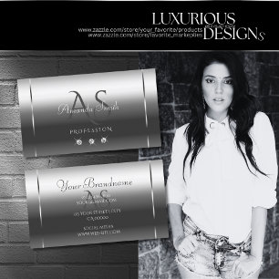 Noble Shimmery Silver Sparkle Diamonds Initialen Visitenkarte