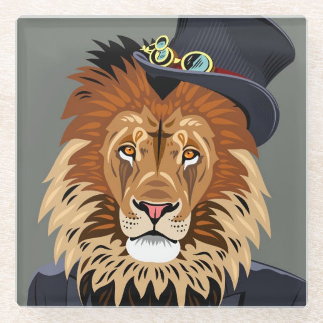 Nobler Löwe Glasuntersetzer (Vorderseite)