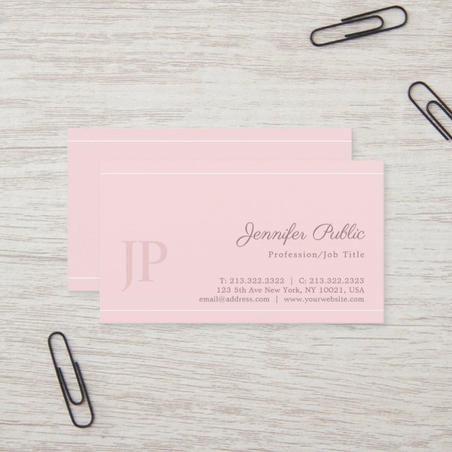 Nobler mit Monogramm rosa moderner Chic-Luxus Visitenkarte (Vorderseite/Rückseite Beispiel)