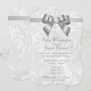 Nobler vornehmer Diamant-Bogen u. Damast-Bonbon 16 Einladung