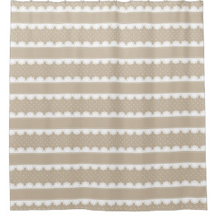 Nobles beige u. weiße Spitze-gestreiftes Muster Duschvorhang