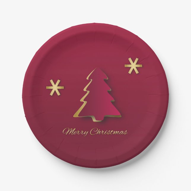 Nobles elegantes Goldroter Weihnachtsbaum Pappteller (Vorderseite)