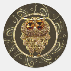 Nobles Gold Jewels Steampunk Eulen-Aufkleber Runder Aufkleber