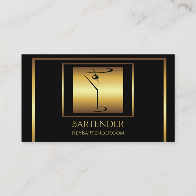Nobles Goldmartini-Barkeeperlogo Visitenkarte (Vorderseite)