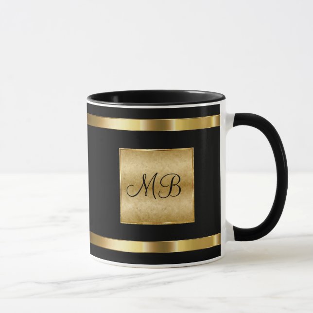 Nobles Monogramm-Gold und schwarze Farbe Tasse (Rechts)