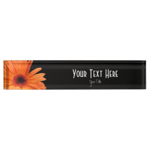 Nobles schwarzes u. orange Gerbera-Gänseblümchen Namensplakette