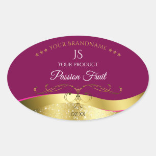 Nobly Wavy Gold Decke Rot mit Monogram Label Ovaler Aufkleber