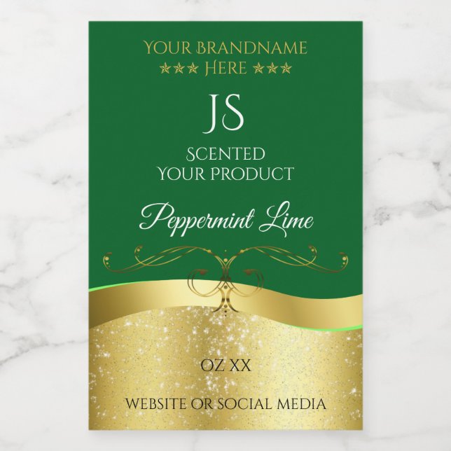 Nobly Wavy Gold Decoder dunkelgrünes Monogramm-Lab Lebensmitteletikett (Einzelnes Label)