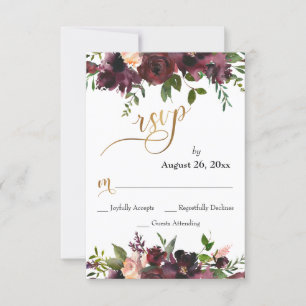 Noces RSVP Deep Red Burgundy Floral Gold Script