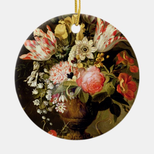 Noch Leben der Blumen in einem Vase mit einer Keramikornament (Vorne)
