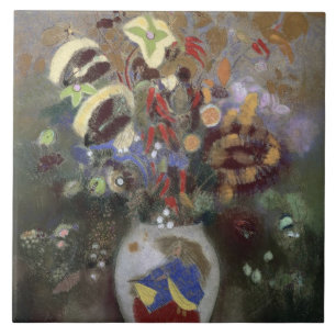 Noch Leben eines Vase Blumen (Pastell auf Papier) Fliese