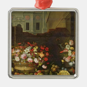 Noch Leben mit Blumen, Früchten und Muscheln Silbernes Ornament