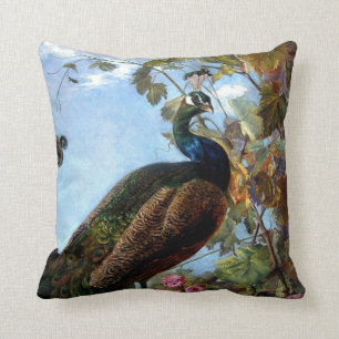 Noch Leben mit Blumen und dem Pfau-Vogel mit Kissen