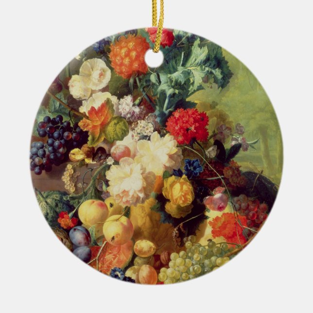 Noch Leben mit Blumen und Frucht Keramikornament (Vorne)