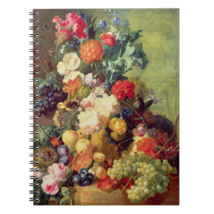 Noch Leben mit Blumen und Frucht Notizblock