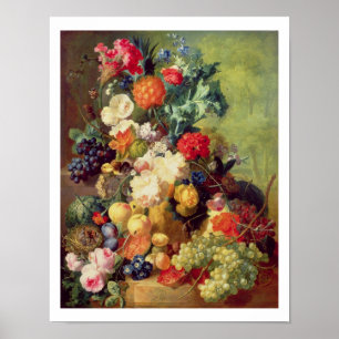 Noch Leben mit Blumen und Frucht Poster