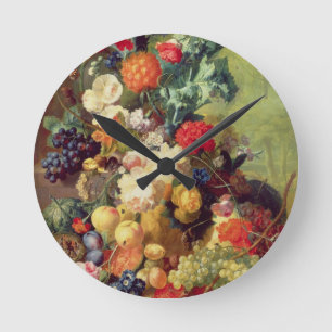 Noch Leben mit Blumen und Frucht Runde Wanduhr