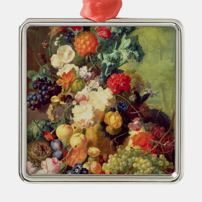 Noch Leben mit Blumen und Frucht Silbernes Ornament (Vorne)