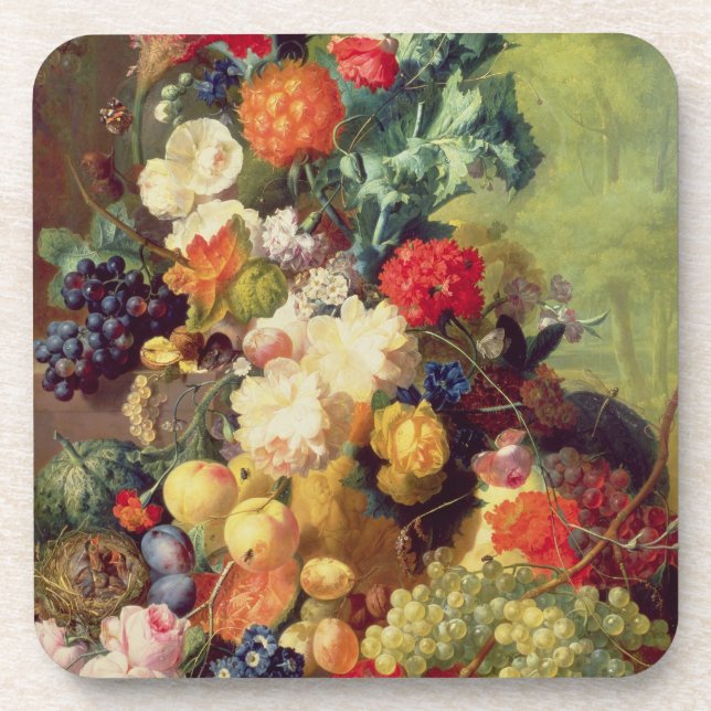 Noch Leben mit Blumen und Frucht Untersetzer (Vorderseite)