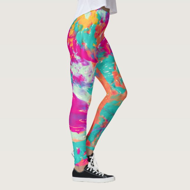 Noch nass farbenfroher Neon Spritzer Paint Abstrak Leggings (Rechts)
