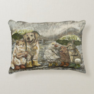 Noch zusammen Whimsical Farmhouse-Tiere Regen  Dekokissen