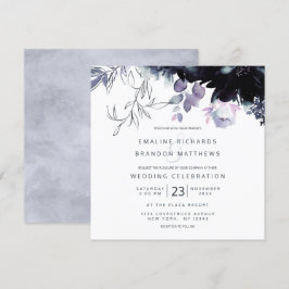 Nocturnal Floral Dusty Blue Square Wedding Einladung