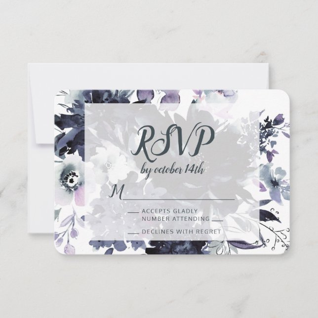 Nocturnal Floral Dusty Blue Wedding RSVP Response (Vorderseite)