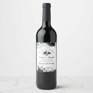 Nocturnal Floral Navy Blauer Eleganter Hochzeitsem Weinetikett