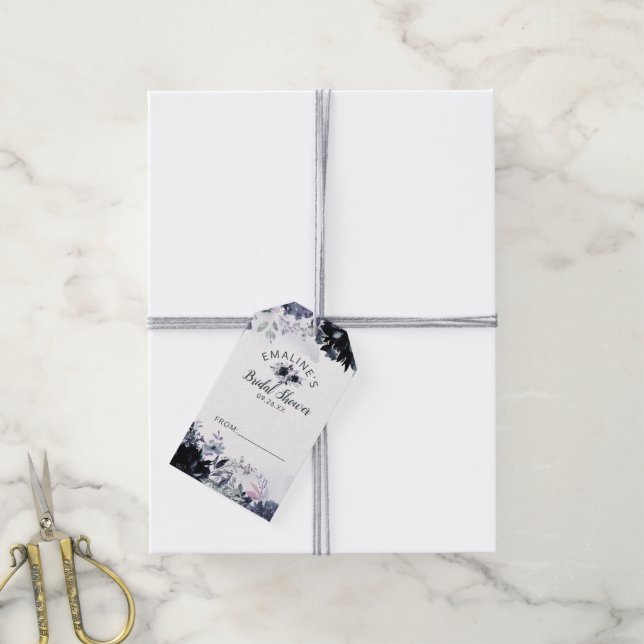 Nocturnal Floral Navy Blue Bridal Display Dusche Geschenkanhänger (Mit Garn)