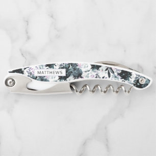 Nocturnal Floral Navy Blue Wedding Monogram Kellnermesser