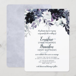 Nocturnal Floral Navy Dusty Blue Floral Hochzeit Einladung