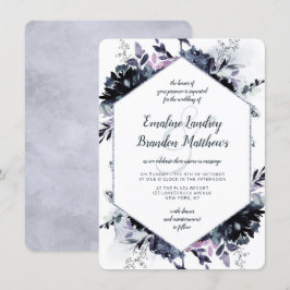 Nocturnal Floral Navy Dusty Blue Hexagon Hochzeit Einladung