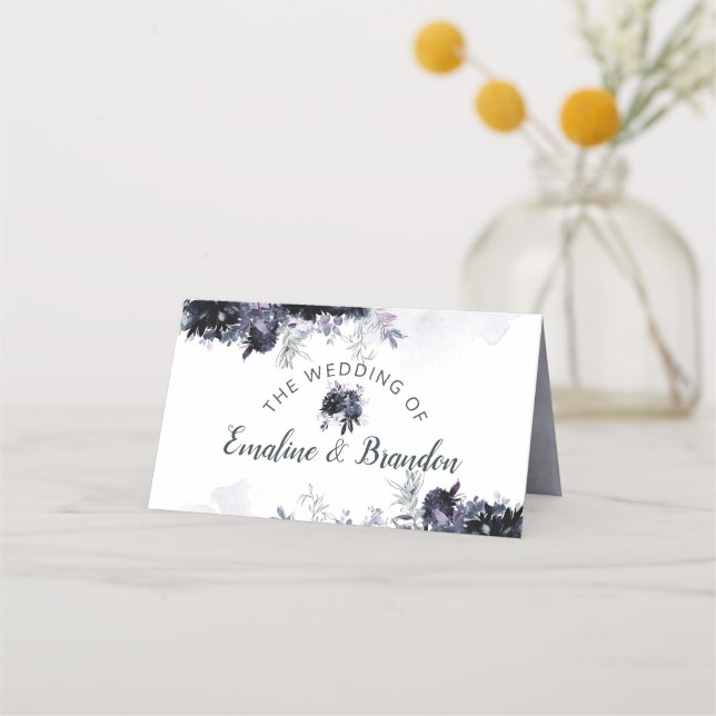 Nocturnal Floral Navy reserviert Seating Wedding Platzkarte (Rückseite)