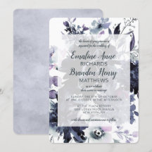 Nocturnal Floral Watercolor Dusty Blue Wedding