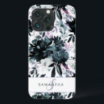 Nocturnal Floral Watercolor Navy Custom Monogram Case-Mate iPhone Hülle<br><div class="desc">Nocturnal floral Watercolor Navy Blau dunkelgraue Blume Muster mit Boho Hand bemalten Blume, Federn, und viele bunte graue, Navy Blue, Dusty Blue, Mauve Pink, Lavender Lila, Silber, Charcoal Blätter und Blätter. Mit handgezeichneten Linien, Wirblen Schriftart mit Handschrift und stilvollen Silver Glitzer Rahmen & Typografie - Fotostudio, Friseur, Shop Boutique etc...</div>