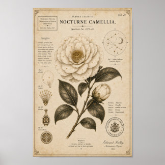 Nocturne Camellia Victorian Botanical Museum Druck Poster