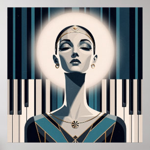 Nocturne en sarcelle : Portrait de piano Art Déco